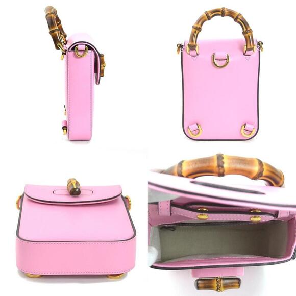 GUCCI Pink Leather Bamboo Shoulder Bag - Picture 2 of 5